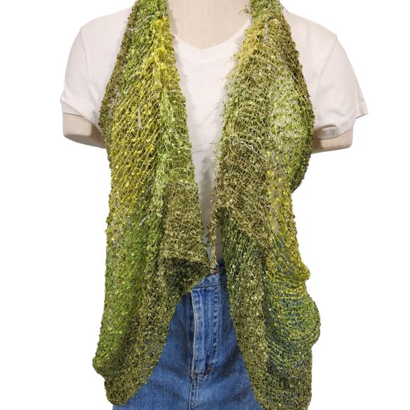 Olive Green Silver Stripe Poncho Vest Scarf Adjustable Tassel… - Picture 2 of 4